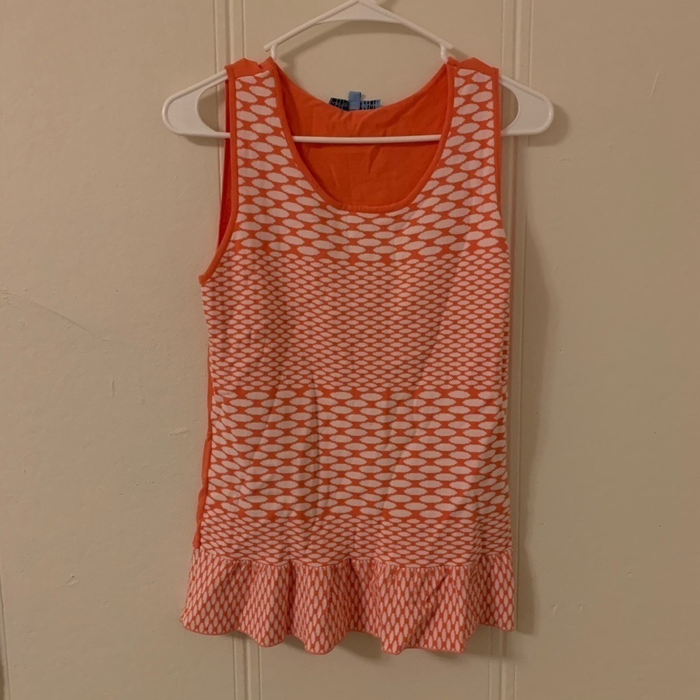 ANTONIO MELANI Vibrant Orange and White Patterned Blouse